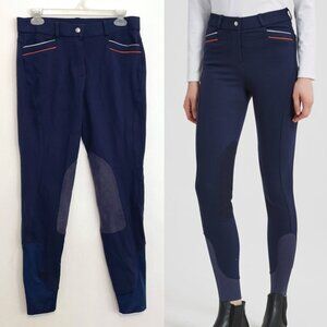 HR FARM Horse Riding Suede Breeches Navy Blue Striped Equestrian Pants Horseback